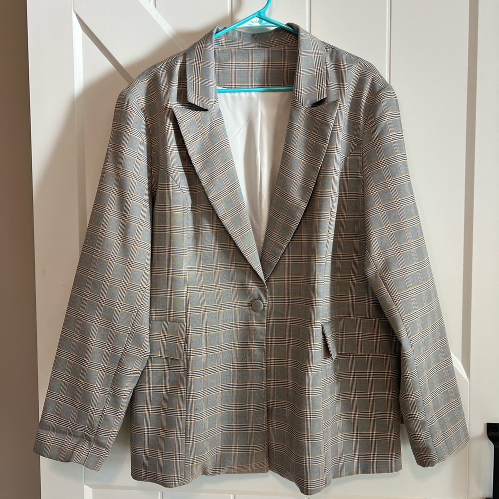 Trendy Oversized Plaid Blazer Jacket